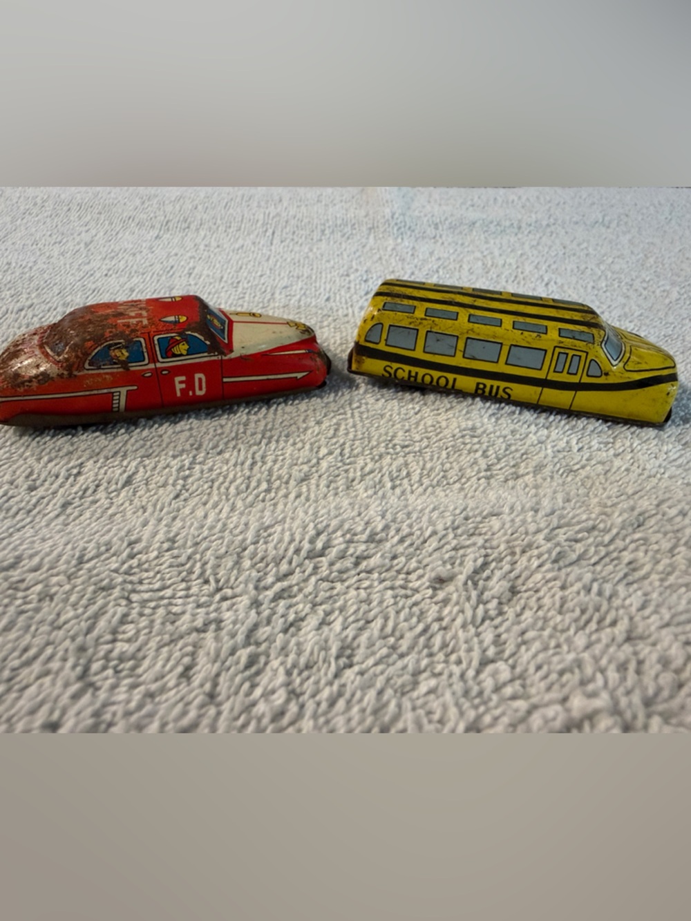 Vintage Japanese Tin Toy Litho Friction Fire Car & School Bus Collection 50s-60s